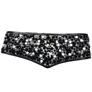 VTG Signed Galanos 662 Beaded Belt 5" Wide Adjustable Satin Black Couture 1980s